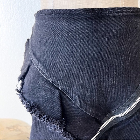 ZARA Trafaluc Black Frayed Zipper Denim Mini Skirt - Picture 6 of 16